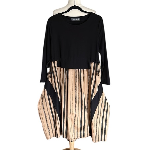 SIMPLY VANITE Lagenlook MIDI Dress Neutral Relaxed Fit Artistic Artsy Layer Look - Picture 15 of 16